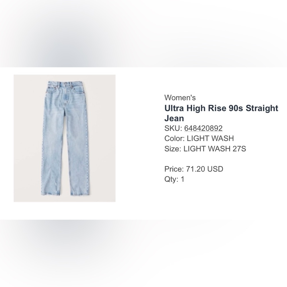 Abercrombie Curve Love Ultra High Rise 90s Straight Jean, Light Wash, Size 27r